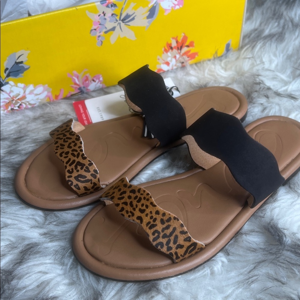 NIB Joules Aimee Snakeskin Embossed Leather Slide Sandal - Picture 6 of 11